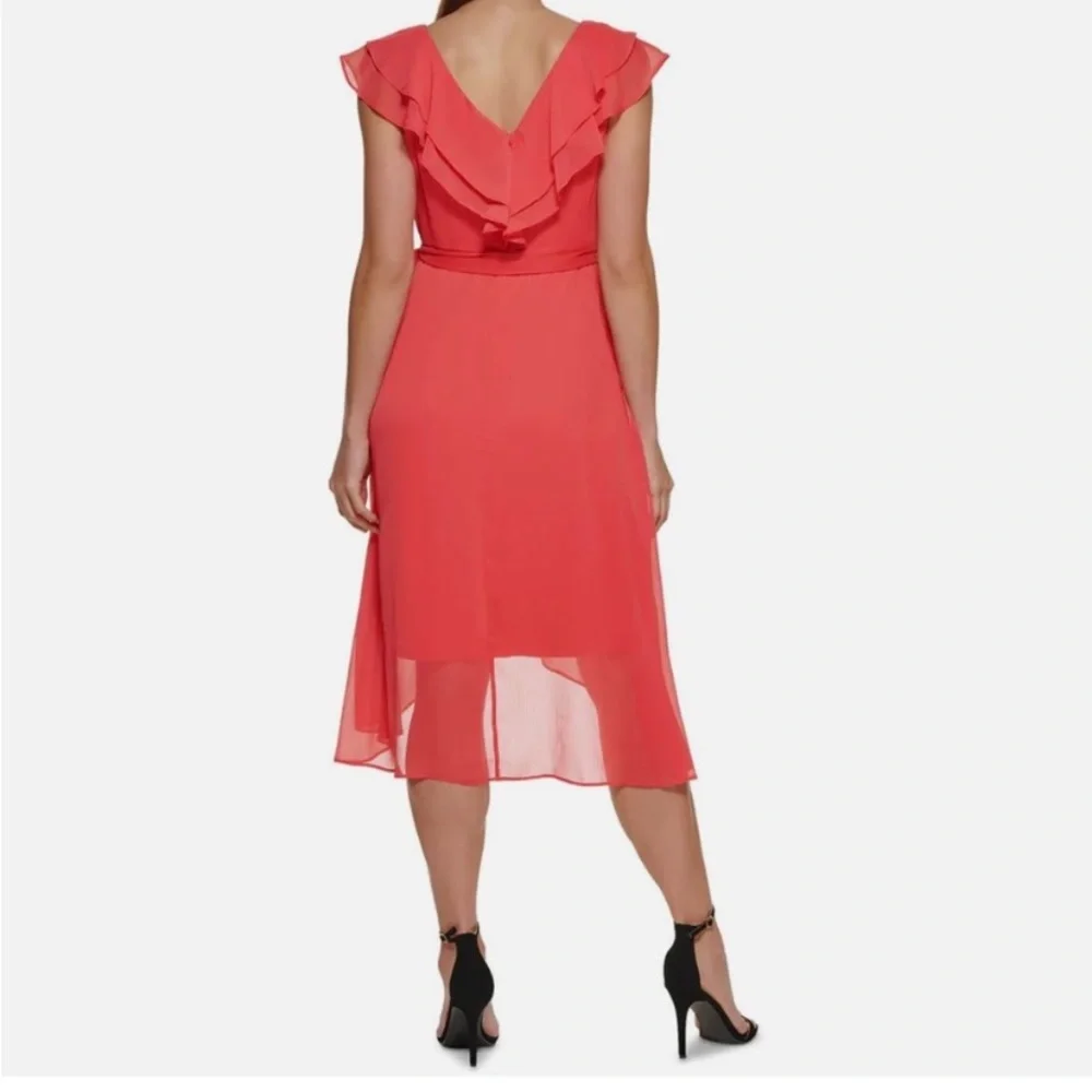 DKNY CORAL RUFFLE SLEEVELESS DRESS - Picture 4 of 9